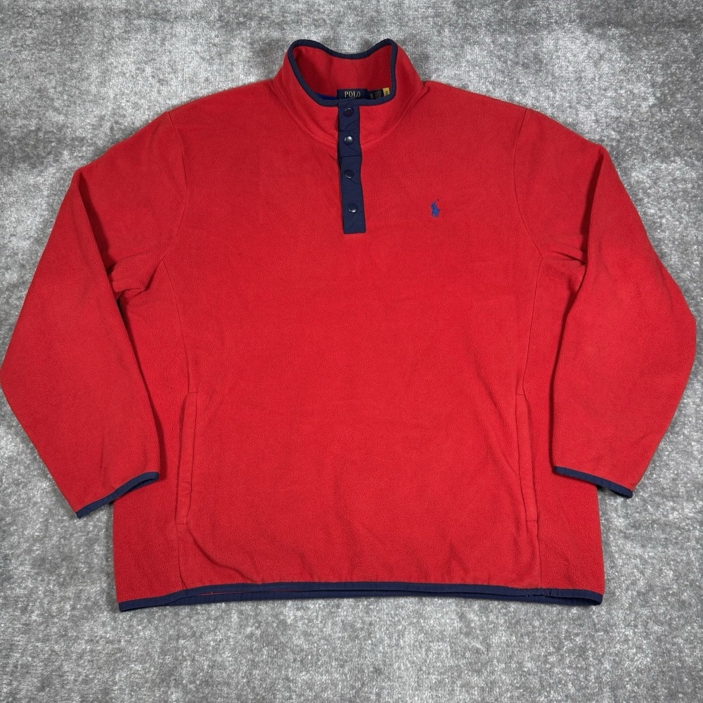 Polo Ralph Lauren‎ Shirt Men's XL Red Brushed Fleece Mockneck Pullover